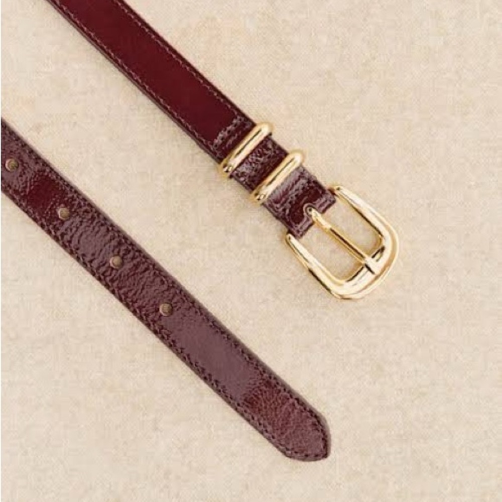 NEW- Sezane Livie Belt with Gold Buckle- Patent Purple